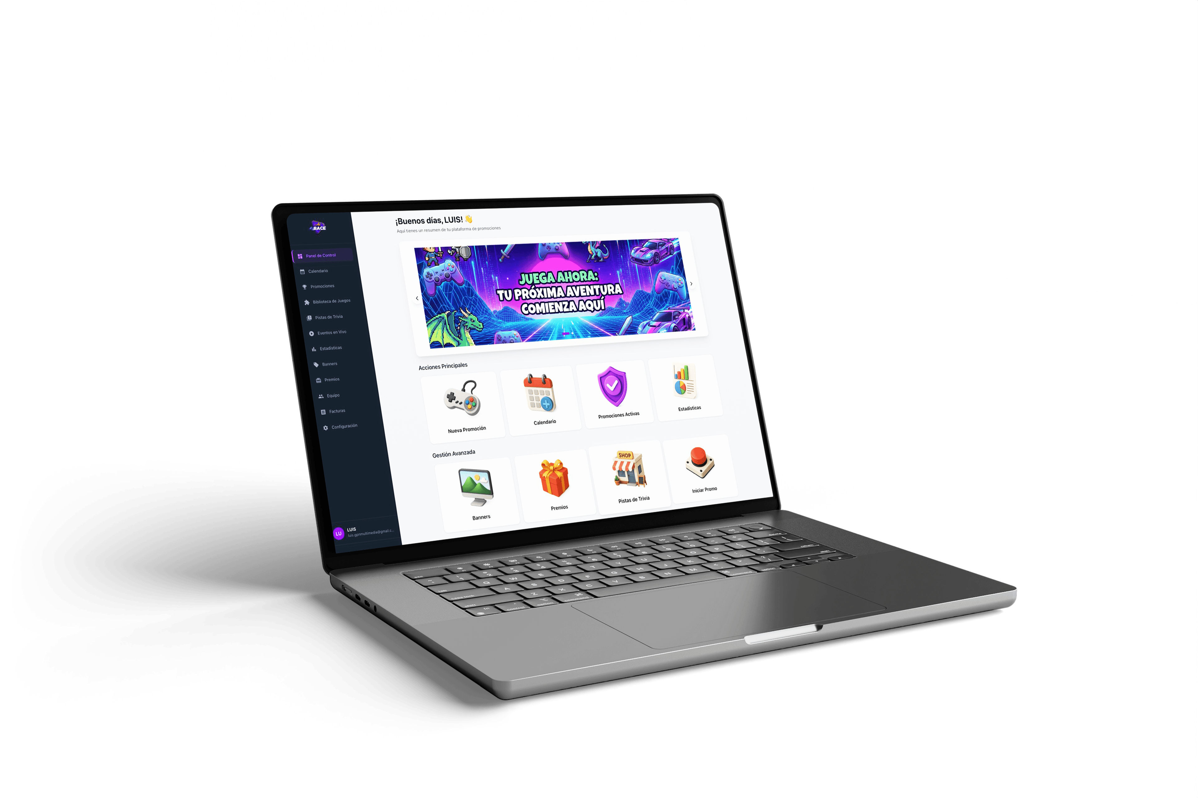 AdRace dashboard en laptop